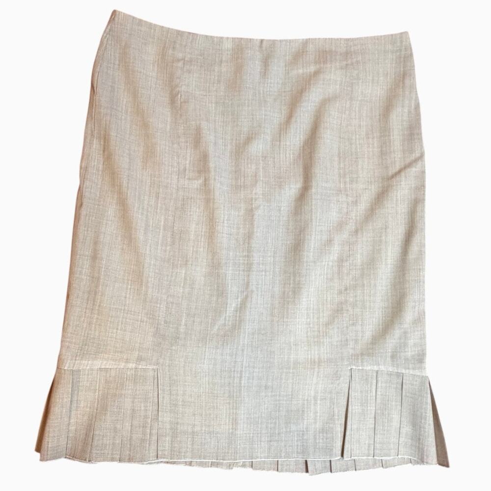 AKRIS Women's Beige 100% Virgin Wool Skirt Size US 14 Pleated Flounce Hem
